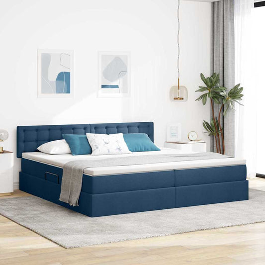 vidaXL LED Κρεβάτι αποθήκευσης με στρώμα Μπλε 200 x 200 cm Ύφασμα