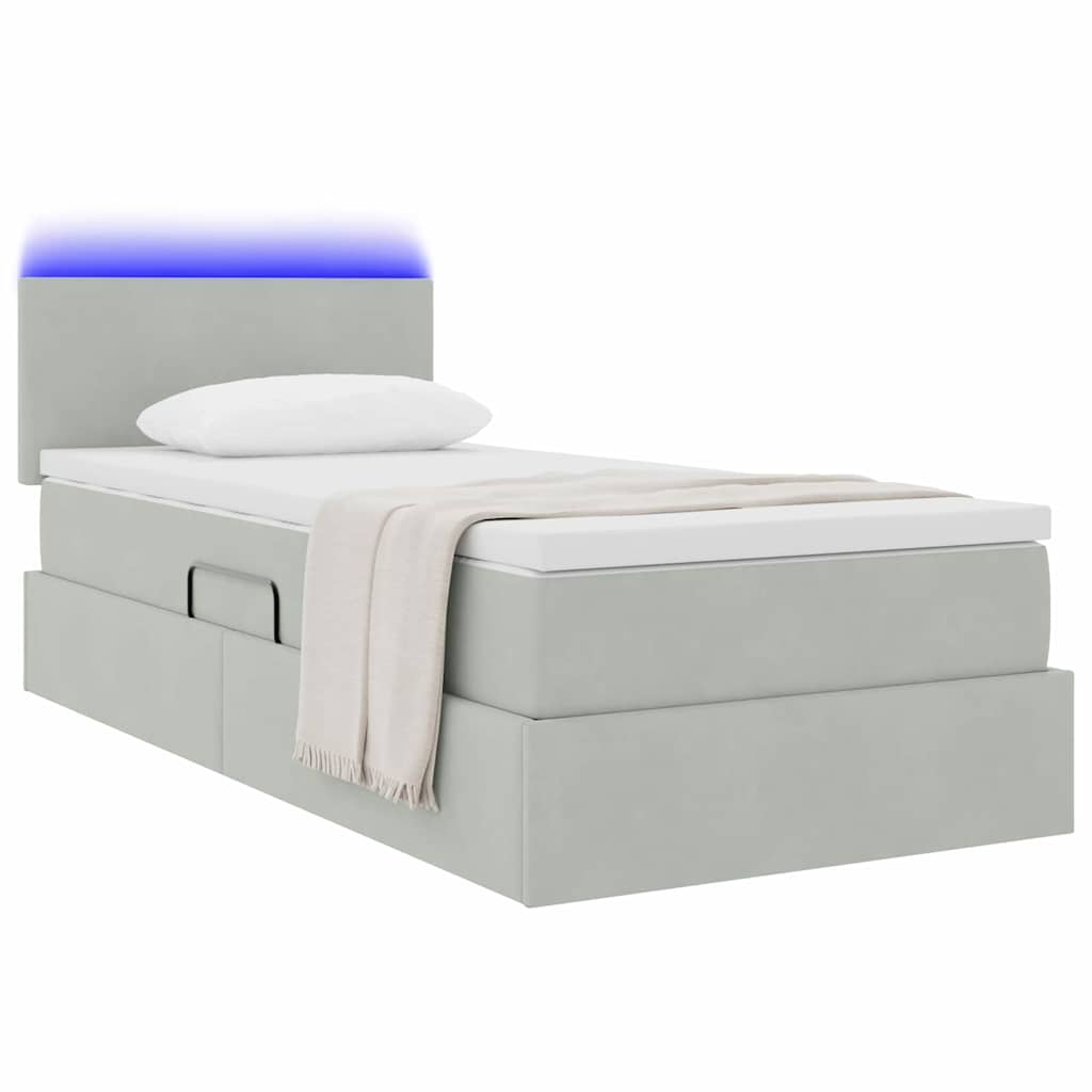 vidaXL LED Κρεβάτι αποθήκευσης με στρώμα Ανοιχτό γκρι 90 x 190 cm