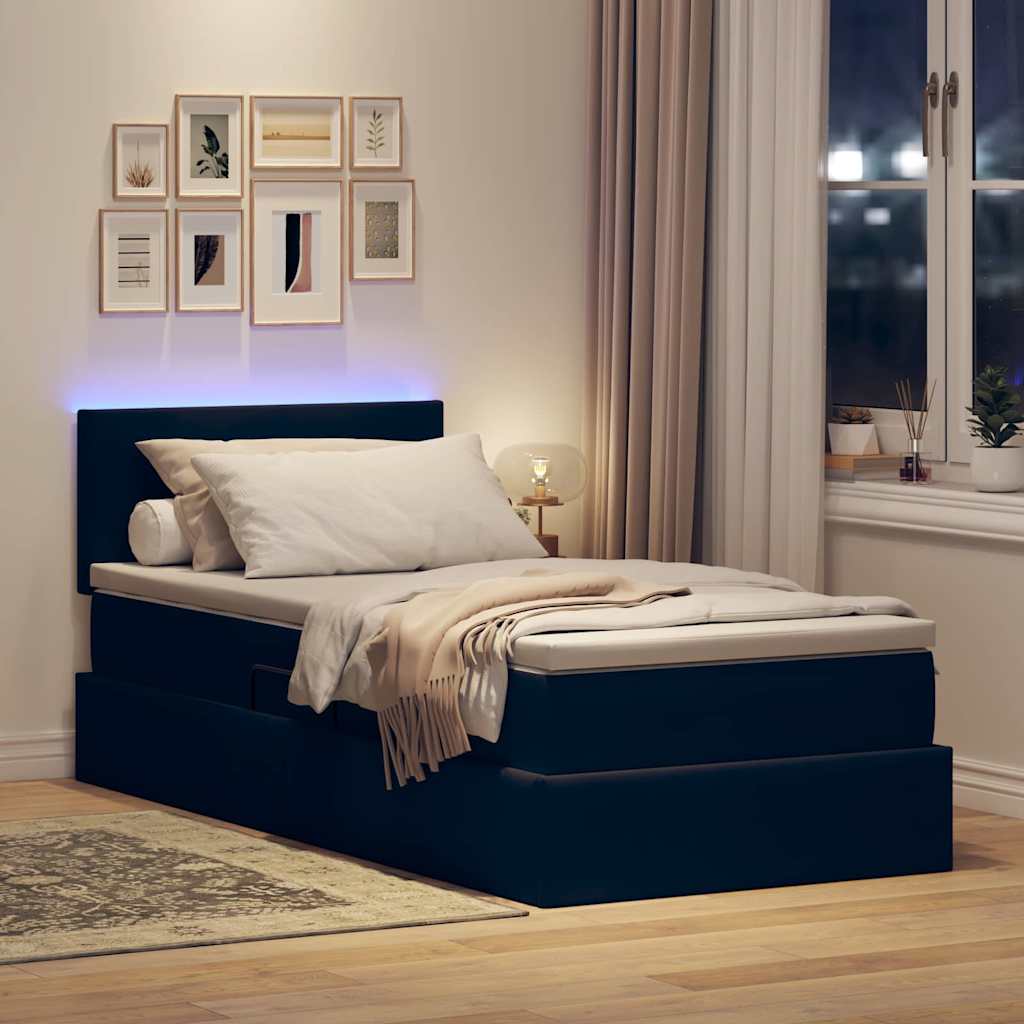vidaXL LED Κρεβάτι αποθήκευσης με στρώμα Μαύρο 90 x 190 cm Βελούδο