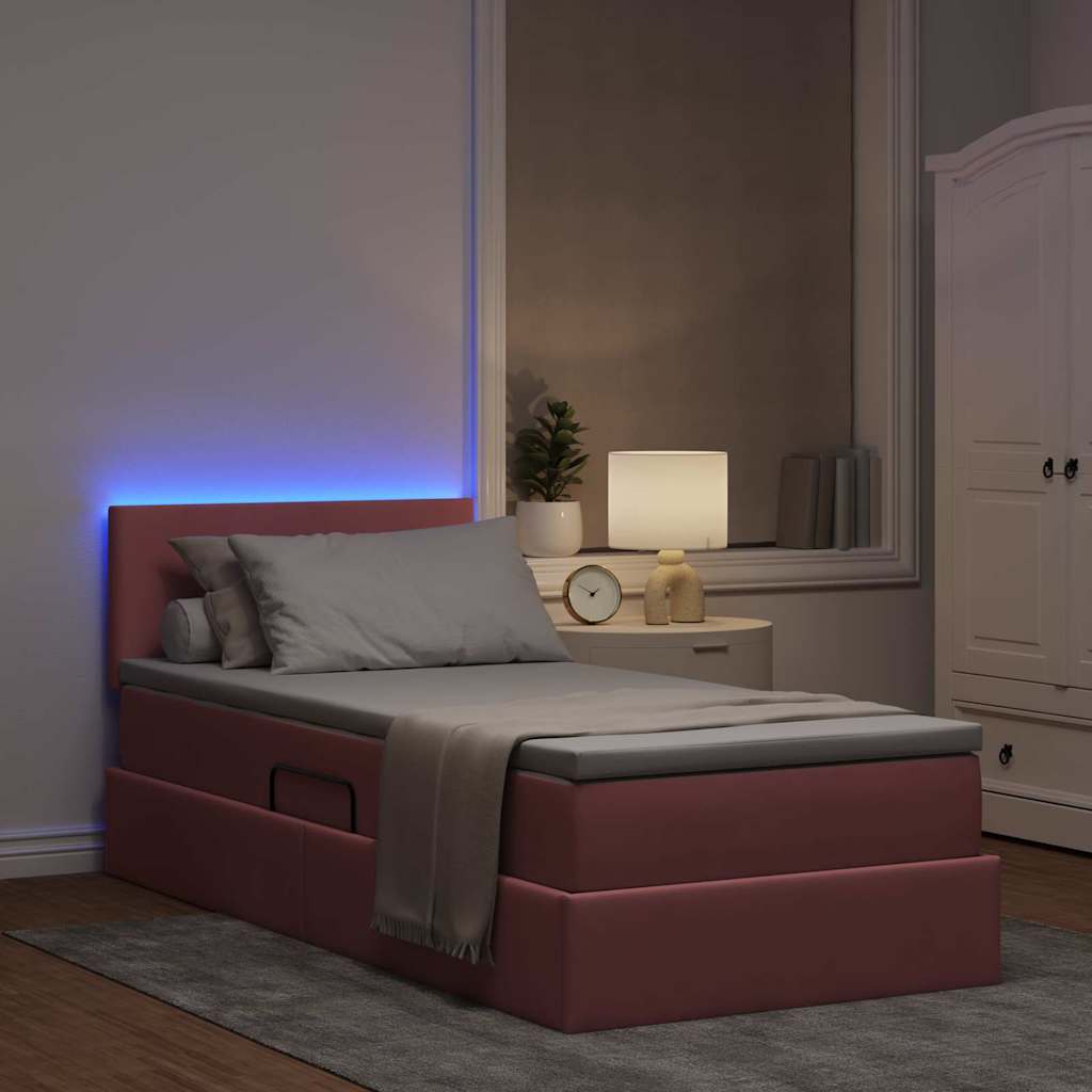 vidaXL LED Κρεβάτι αποθήκευσης με στρώμα Ροζ 90 x 190 cm Βελούδο