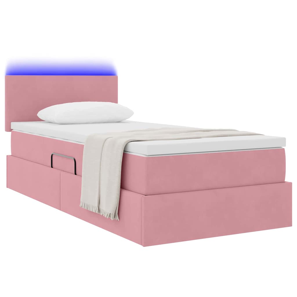 vidaXL LED Κρεβάτι αποθήκευσης με στρώμα Ροζ 90 x 190 cm Βελούδο