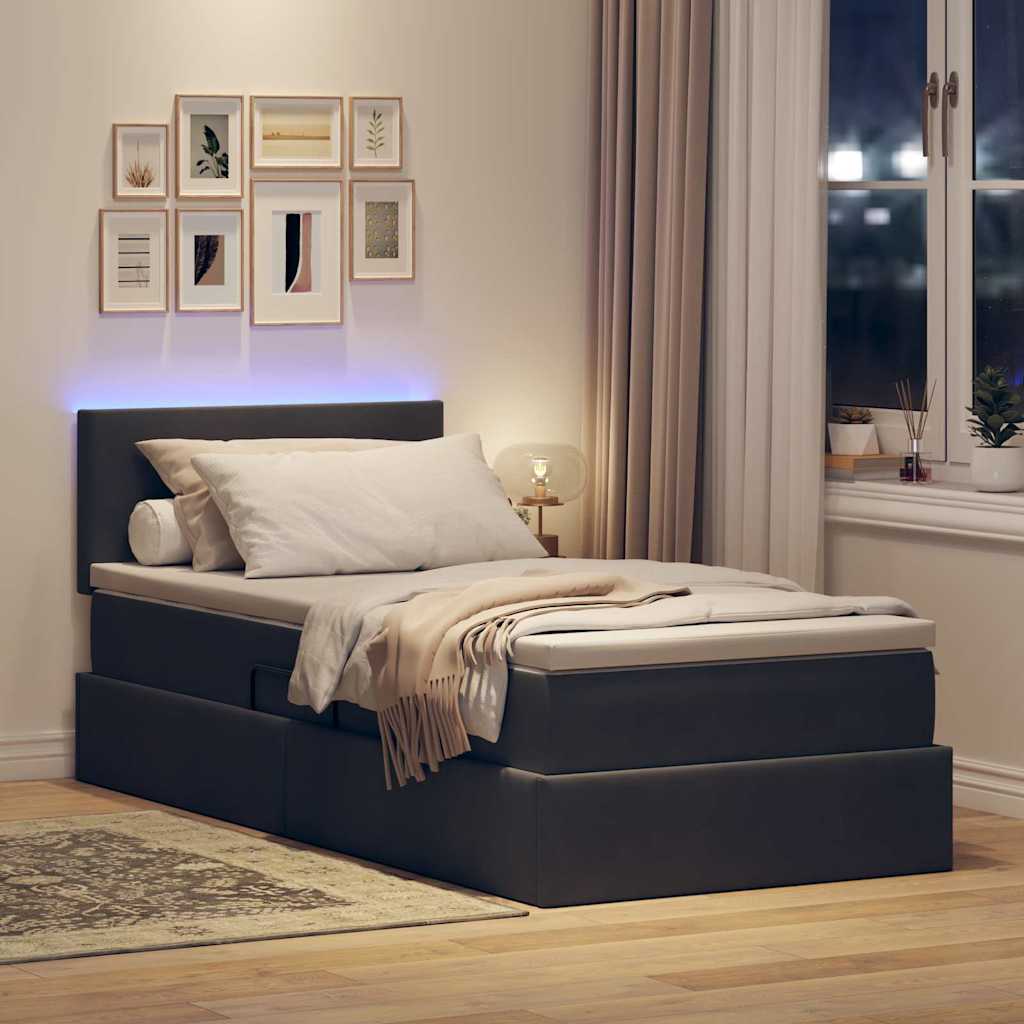 vidaXL LED Κρεβάτι αποθήκευσης με στρώμα Σκούρο Γκρι 90 x 200 cm