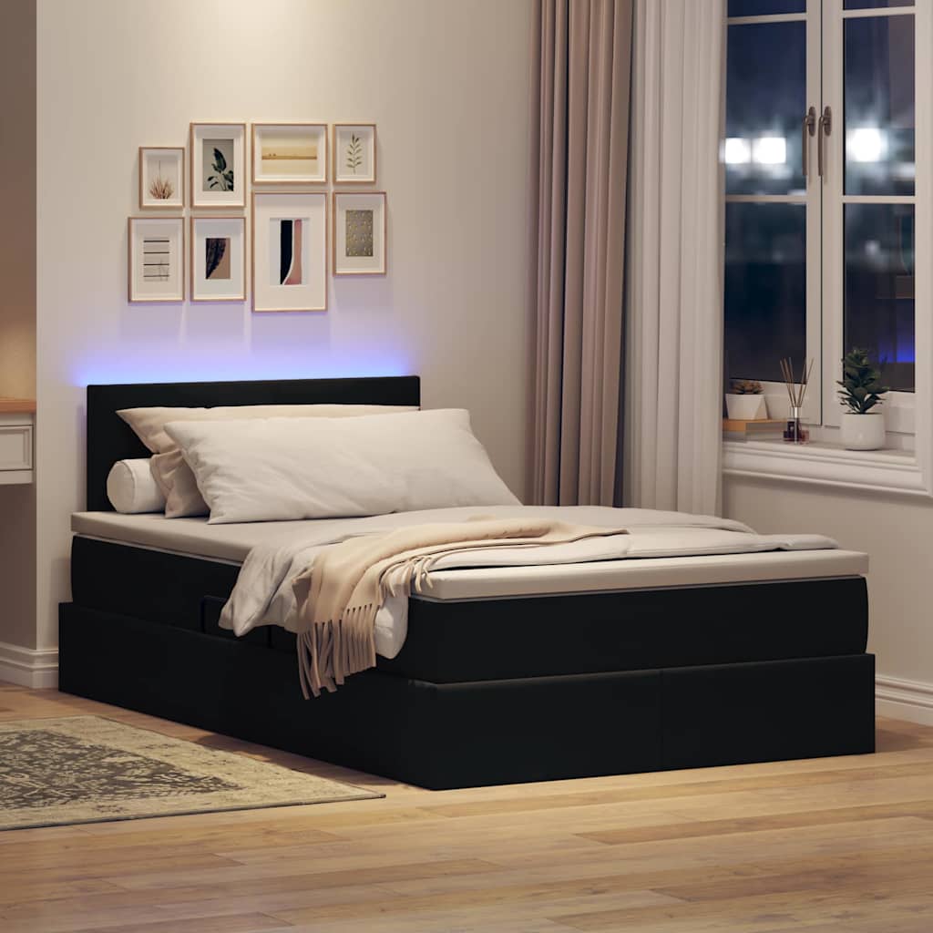 vidaXL LED Κρεβάτι αποθήκευσης με στρώμα Μαύρο 120 x 200 cm Βελούδο