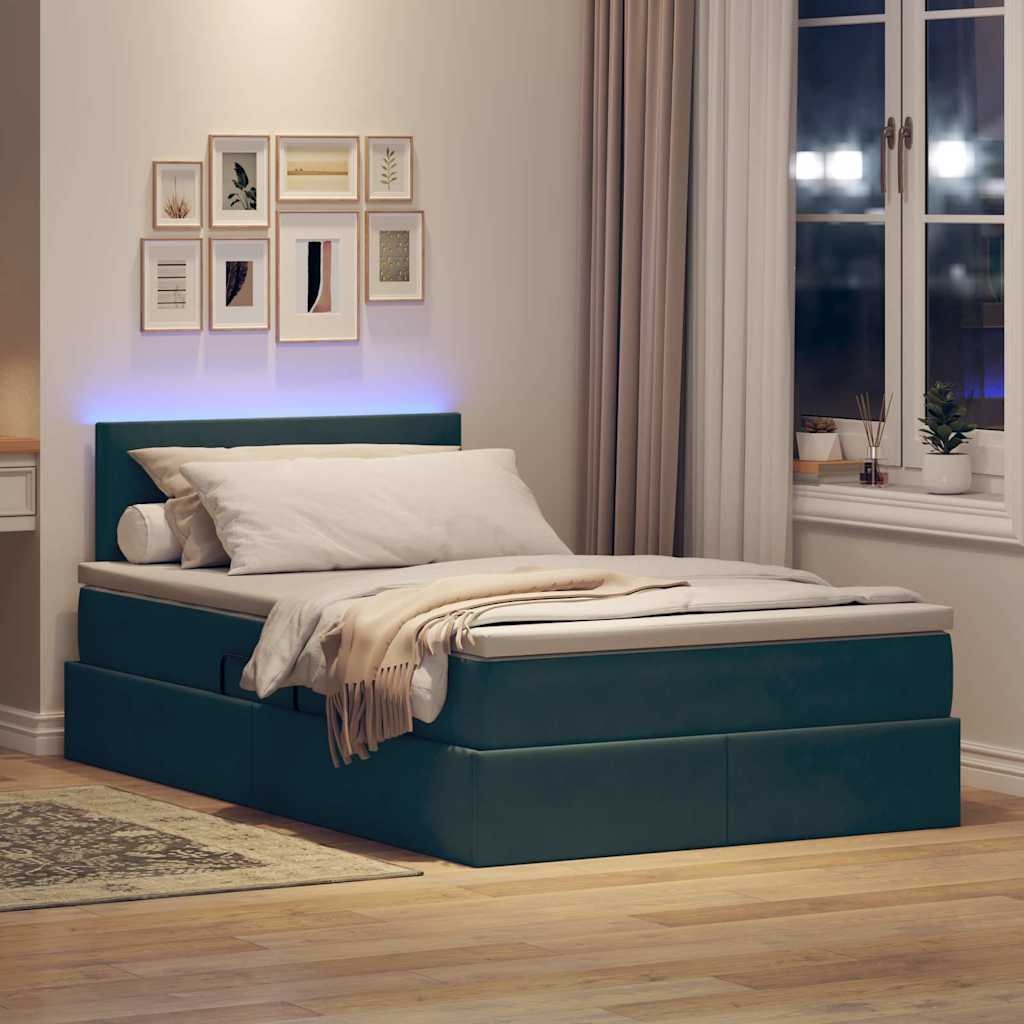vidaXL LED Κρεβάτι αποθήκευσης με στρώμα Σκούρο Πράσινο 120 x 200 cm