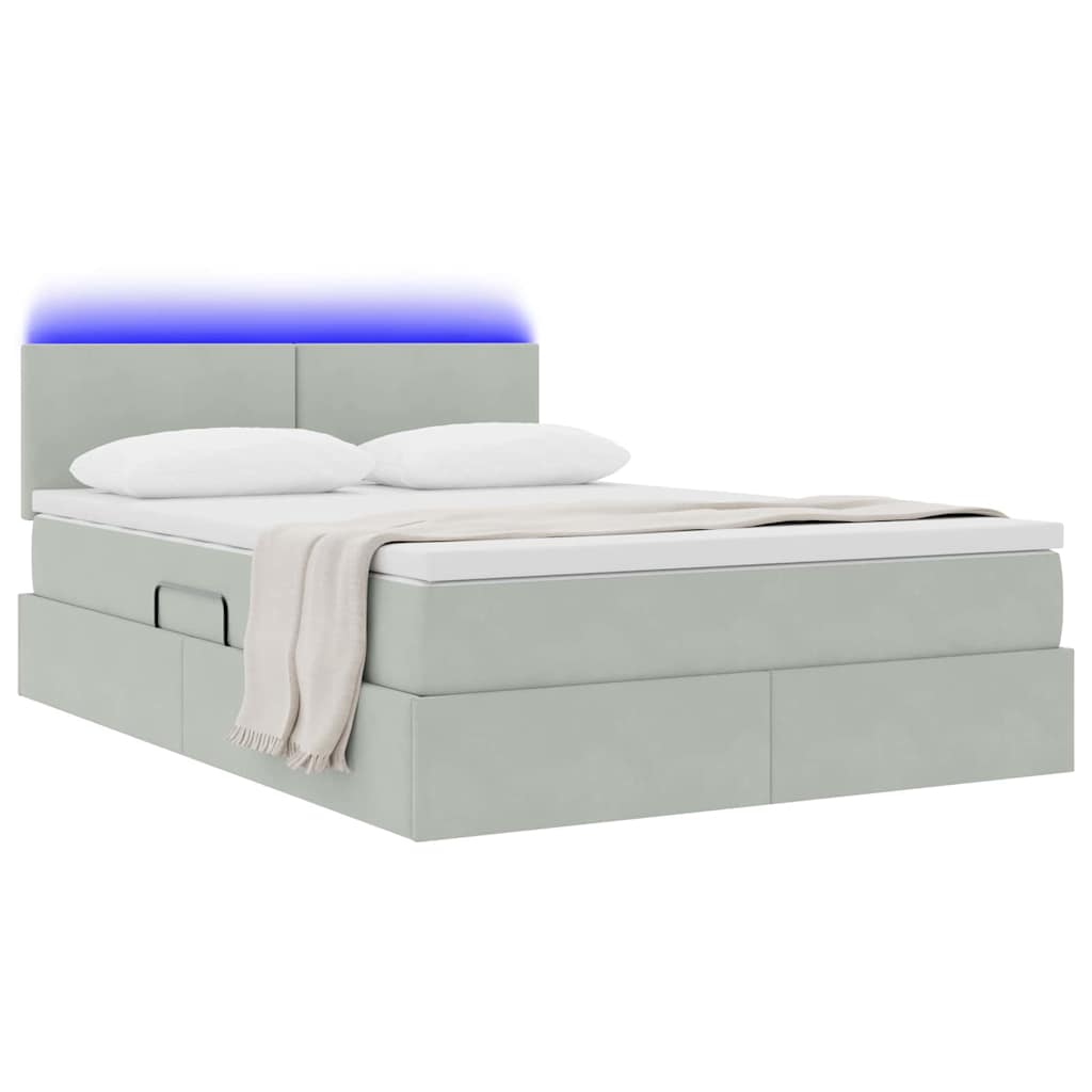 vidaXL LED Κρεβάτι αποθήκευσης με στρώμα Ανοιχτό γκρι 140 x 190 cm