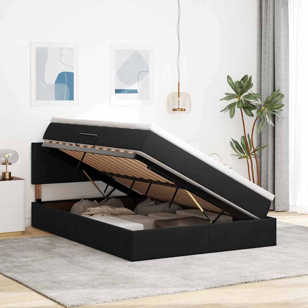 vidaXL LED Κρεβάτι αποθήκευσης με στρώμα Μαύρο 140 x 200 cm Βελούδο