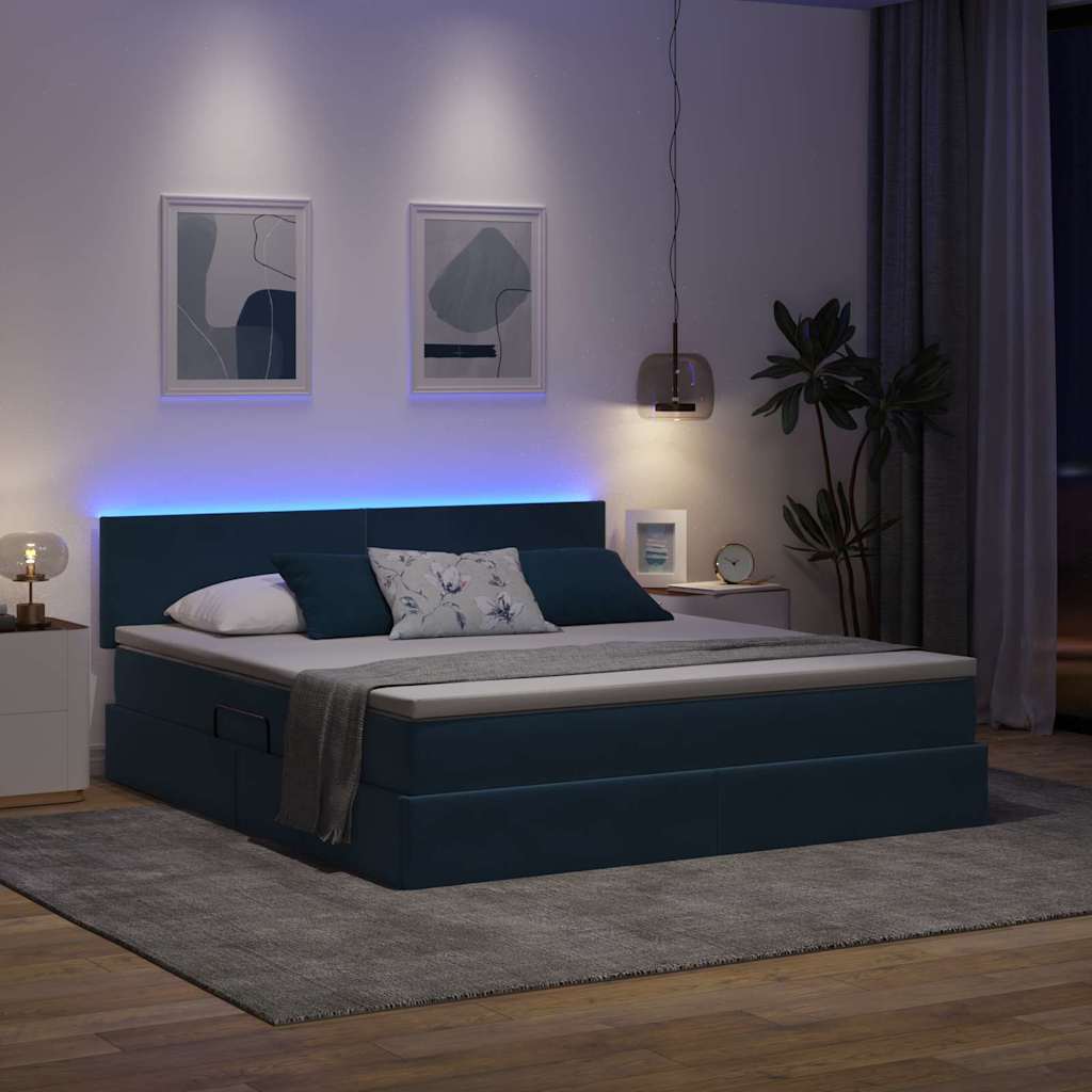 vidaXL LED Κρεβάτι αποθήκευσης με στρώμα Σκούρο Μπλε 160 x 200 cm
