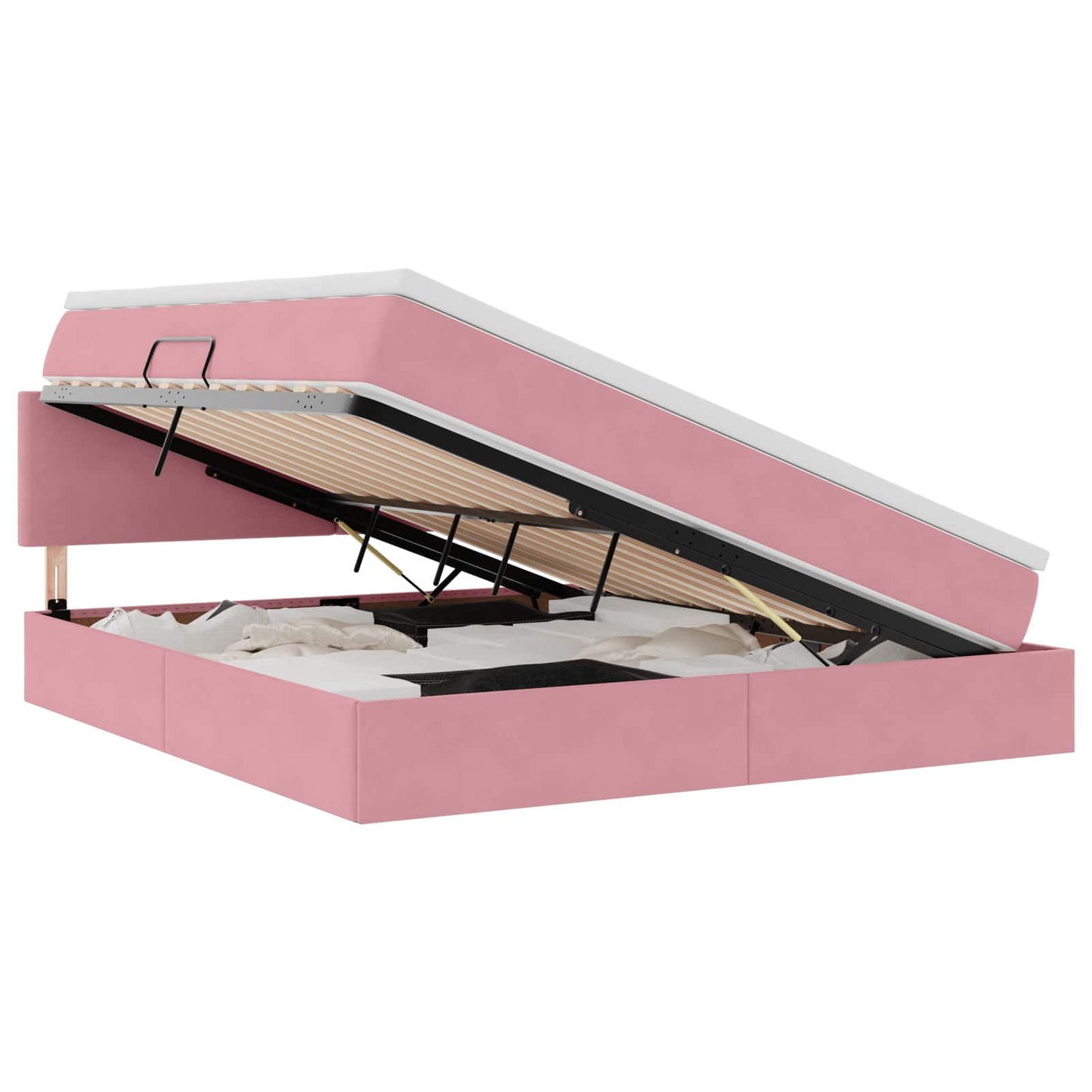 vidaXL LED Κρεβάτι αποθήκευσης με στρώμα Ροζ 160 x 200 cm Βελούδο