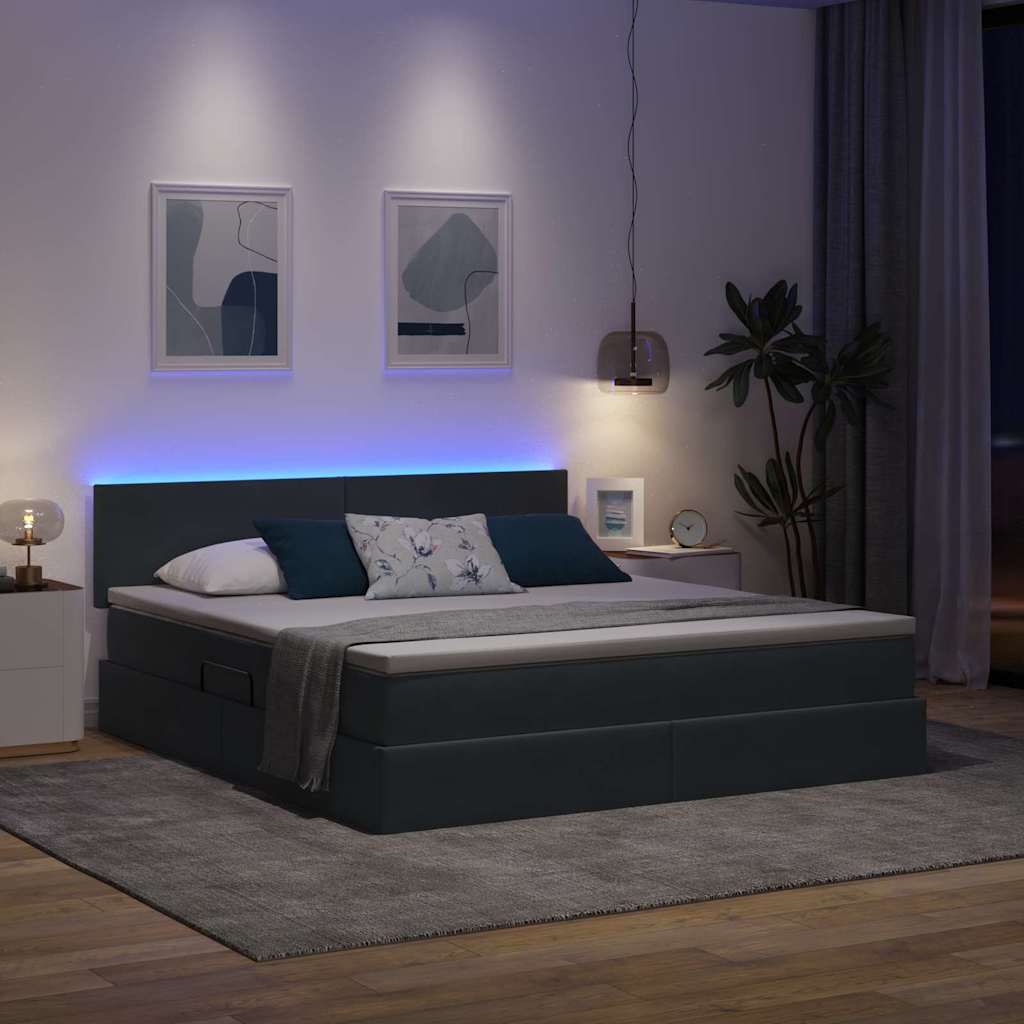 vidaXL LED Κρεβάτι αποθήκευσης με στρώμα Σκούρο Γκρι 180 x 200 cm