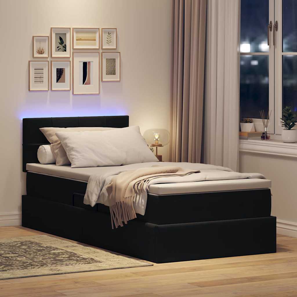 vidaXL LED Κρεβάτι αποθήκευσης με στρώμα Μαύρο 90 x 190 cm Βελούδο