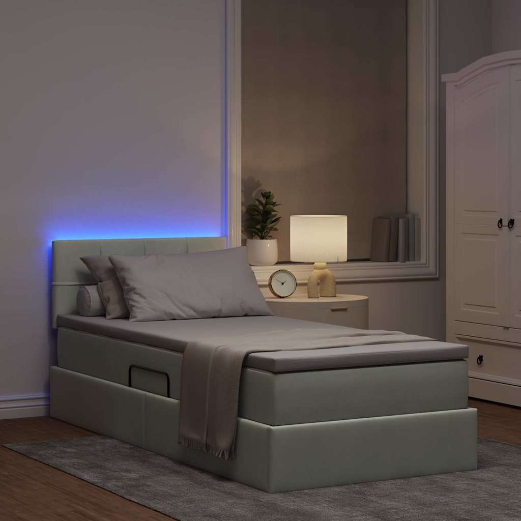 vidaXL LED Κρεβάτι αποθήκευσης με στρώμα Ανοιχτό γκρι 90 x 200 cm