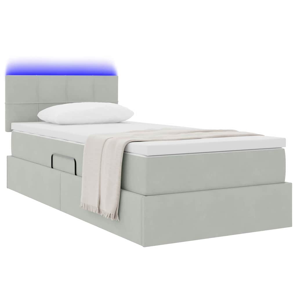 vidaXL LED Κρεβάτι αποθήκευσης με στρώμα Ανοιχτό γκρι 90 x 200 cm