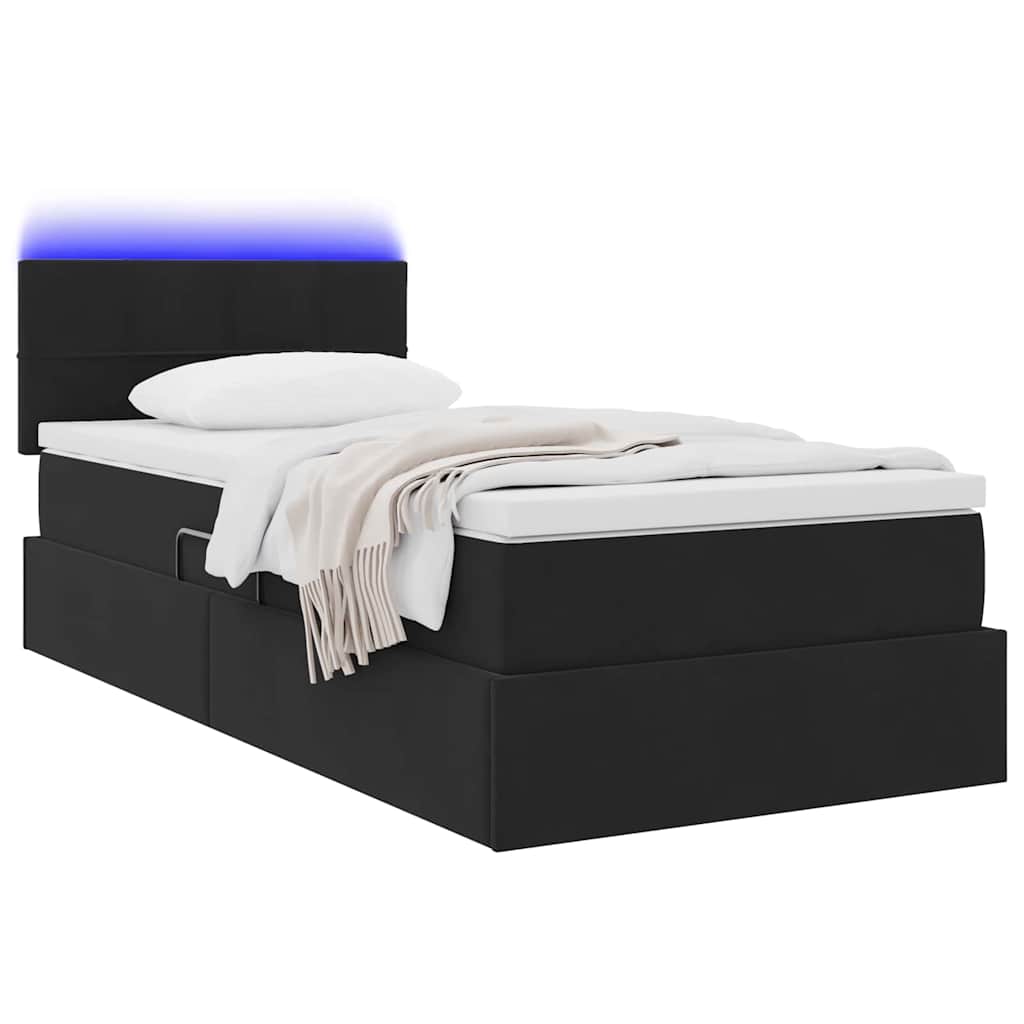 vidaXL LED Κρεβάτι αποθήκευσης με στρώμα Μαύρο 90 x 200 cm Βελούδο