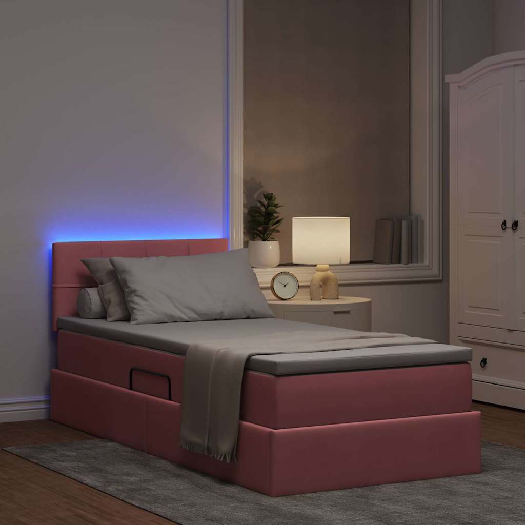 vidaXL LED Κρεβάτι αποθήκευσης με στρώμα Ροζ 90 x 200 cm Βελούδο