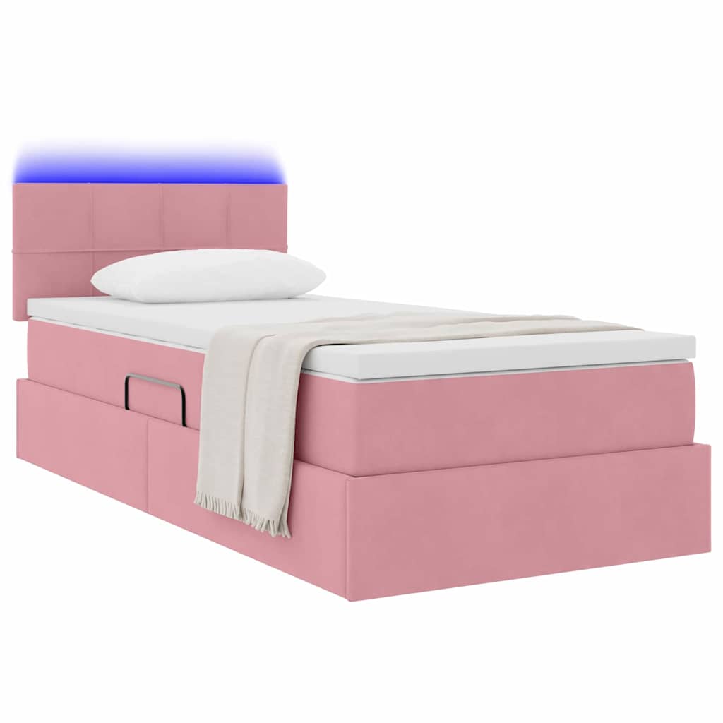 vidaXL LED Κρεβάτι αποθήκευσης με στρώμα Ροζ 90 x 200 cm Βελούδο