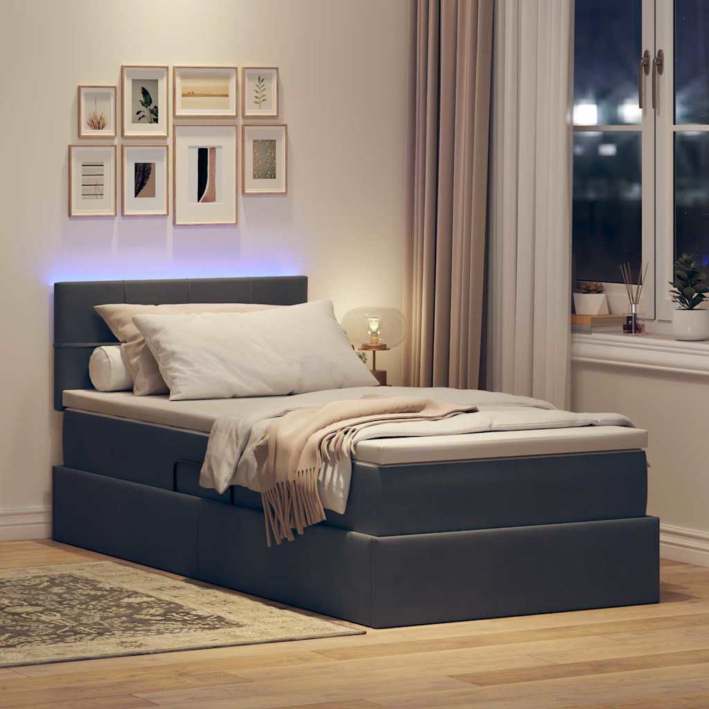 vidaXL LED Κρεβάτι αποθήκευσης με στρώμα Σκούρο Γκρι 100 x 200 cm
