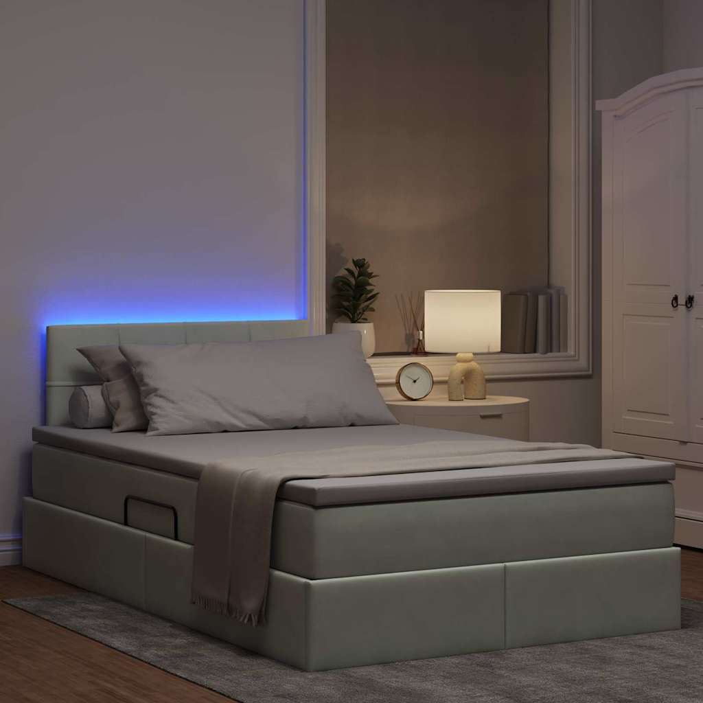 vidaXL LED Κρεβάτι αποθήκευσης με στρώμα Ανοιχτό γκρι 120 x 190 cm
