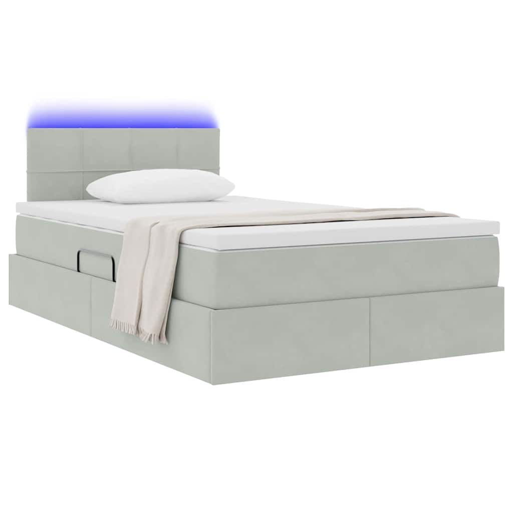 vidaXL LED Κρεβάτι αποθήκευσης με στρώμα Ανοιχτό γκρι 120 x 200 cm