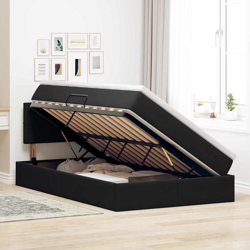 vidaXL LED Κρεβάτι αποθήκευσης με στρώμα Μαύρο 120 x 200 cm Βελούδο
