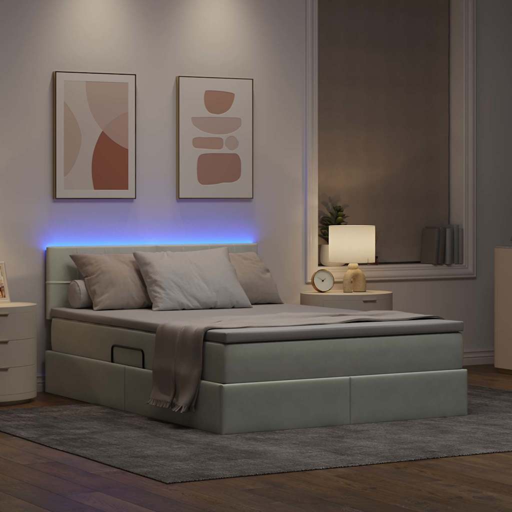vidaXL LED Κρεβάτι αποθήκευσης με στρώμα Ανοιχτό γκρι 140 x 190 cm