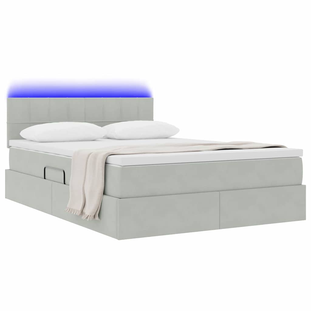 vidaXL LED Κρεβάτι αποθήκευσης με στρώμα Ανοιχτό γκρι 140 x 190 cm