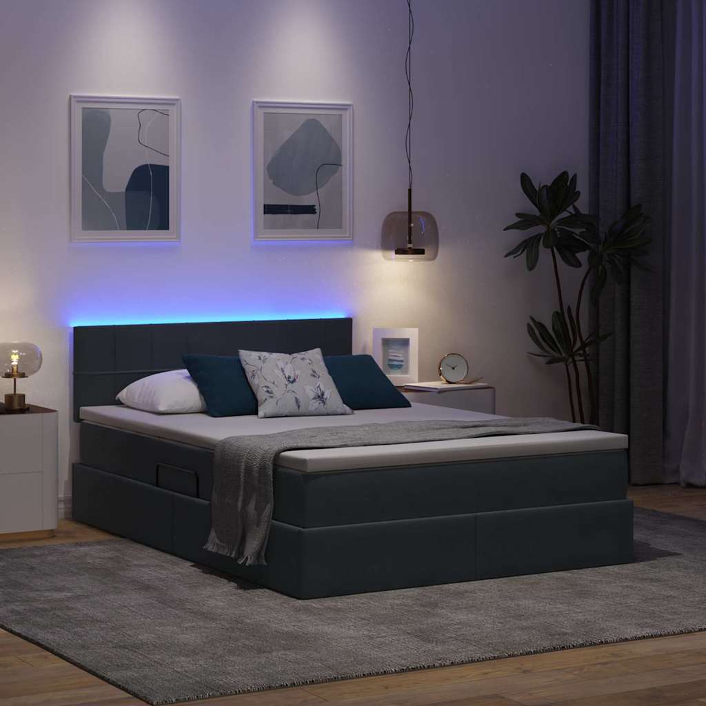 vidaXL LED Κρεβάτι αποθήκευσης με στρώμα Σκούρο Γκρι 140 x 190 cm