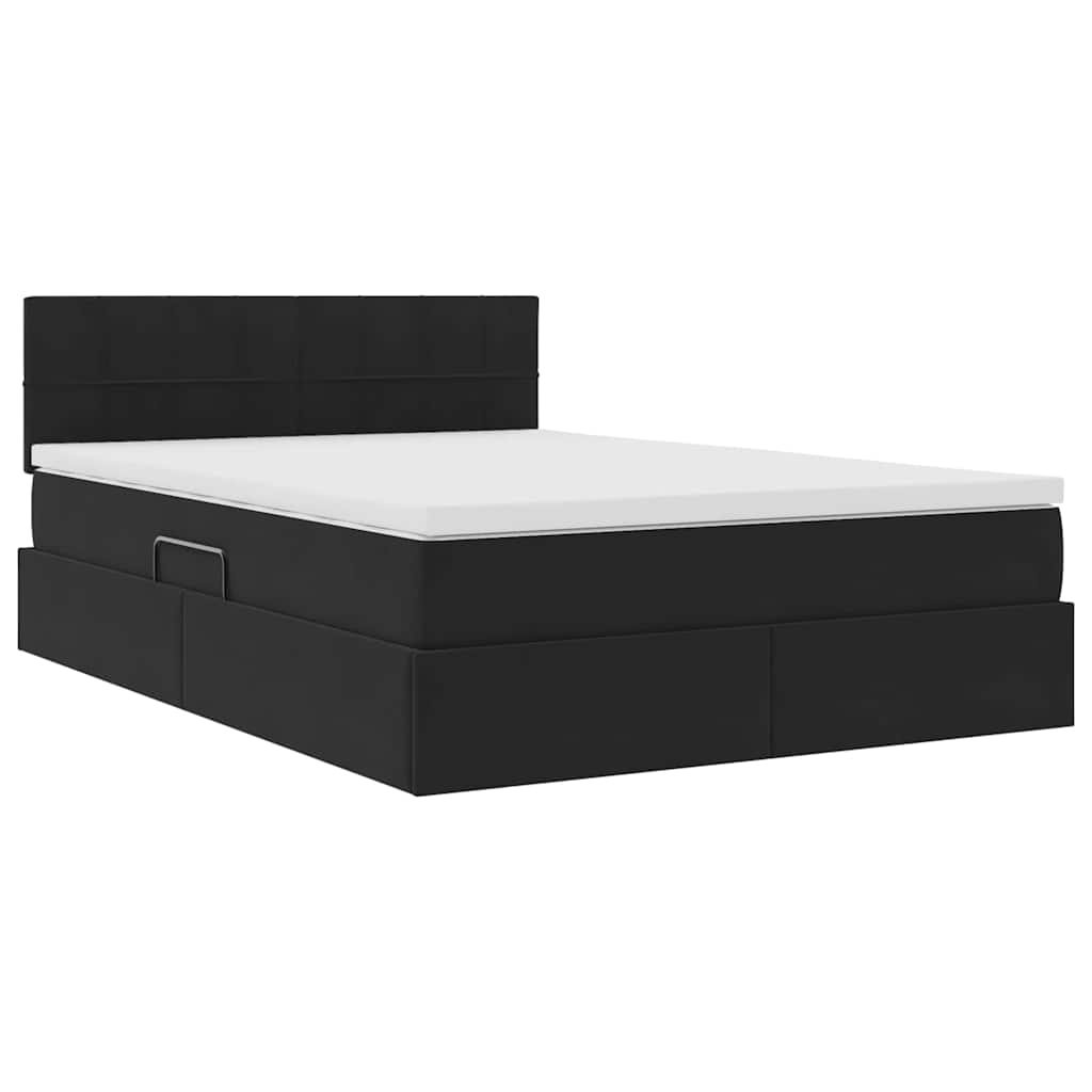 vidaXL LED Κρεβάτι αποθήκευσης με στρώμα Μαύρο 140 x 190 cm Βελούδο