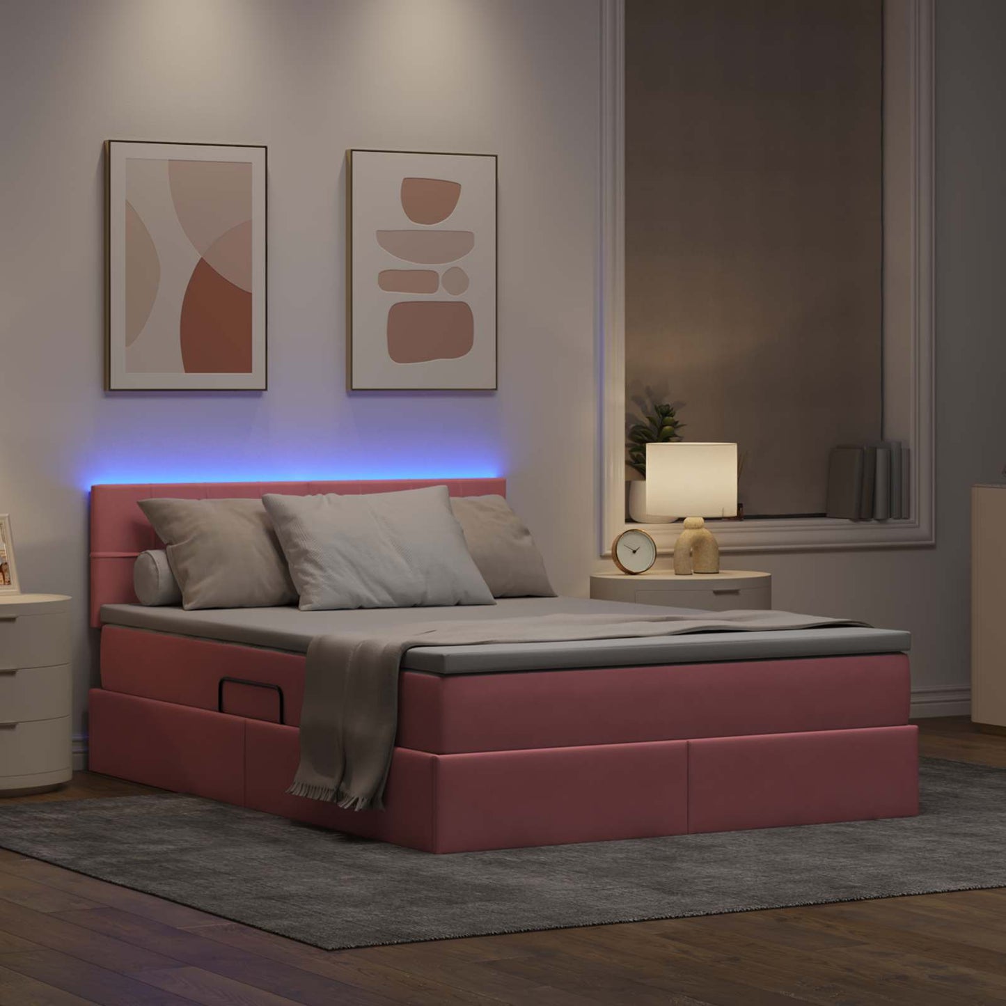 vidaXL LED Κρεβάτι αποθήκευσης με στρώμα Ροζ 140 x 190 cm Βελούδο
