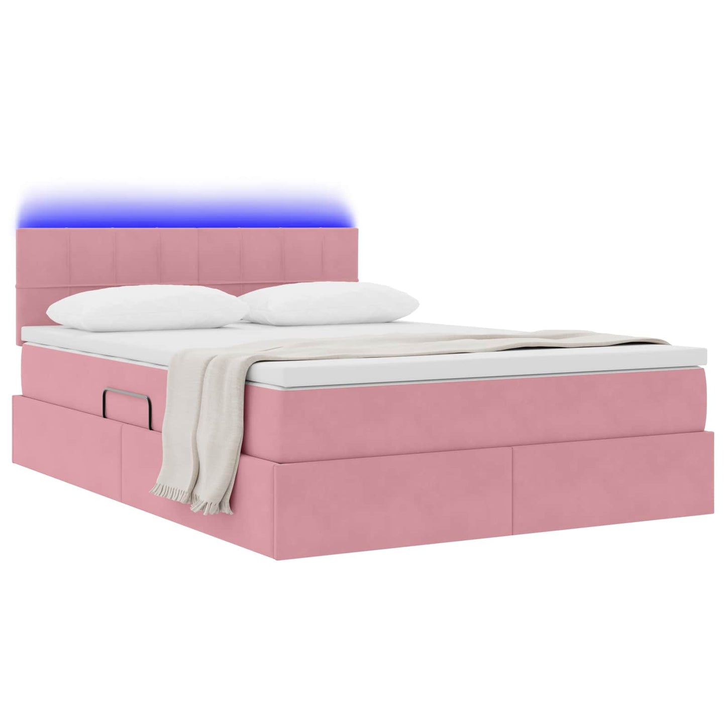 vidaXL LED Κρεβάτι αποθήκευσης με στρώμα Ροζ 140 x 190 cm Βελούδο