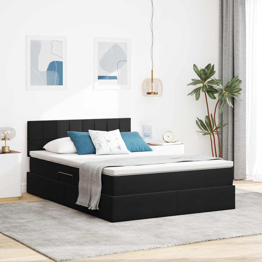vidaXL LED Κρεβάτι αποθήκευσης με στρώμα Μαύρο 140 x 200 cm Βελούδο