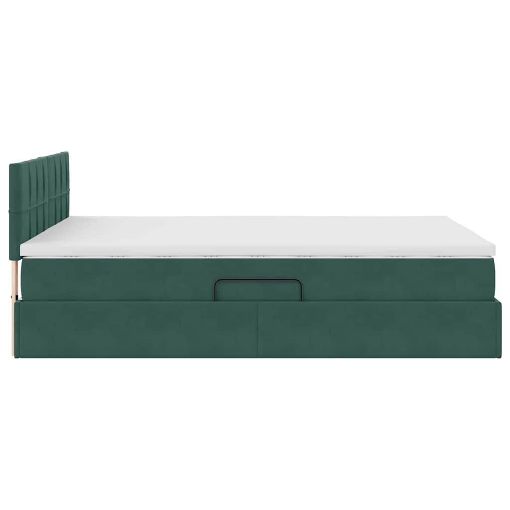 vidaXL LED Κρεβάτι αποθήκευσης με στρώμα Σκούρο Πράσινο 140 x 200 cm