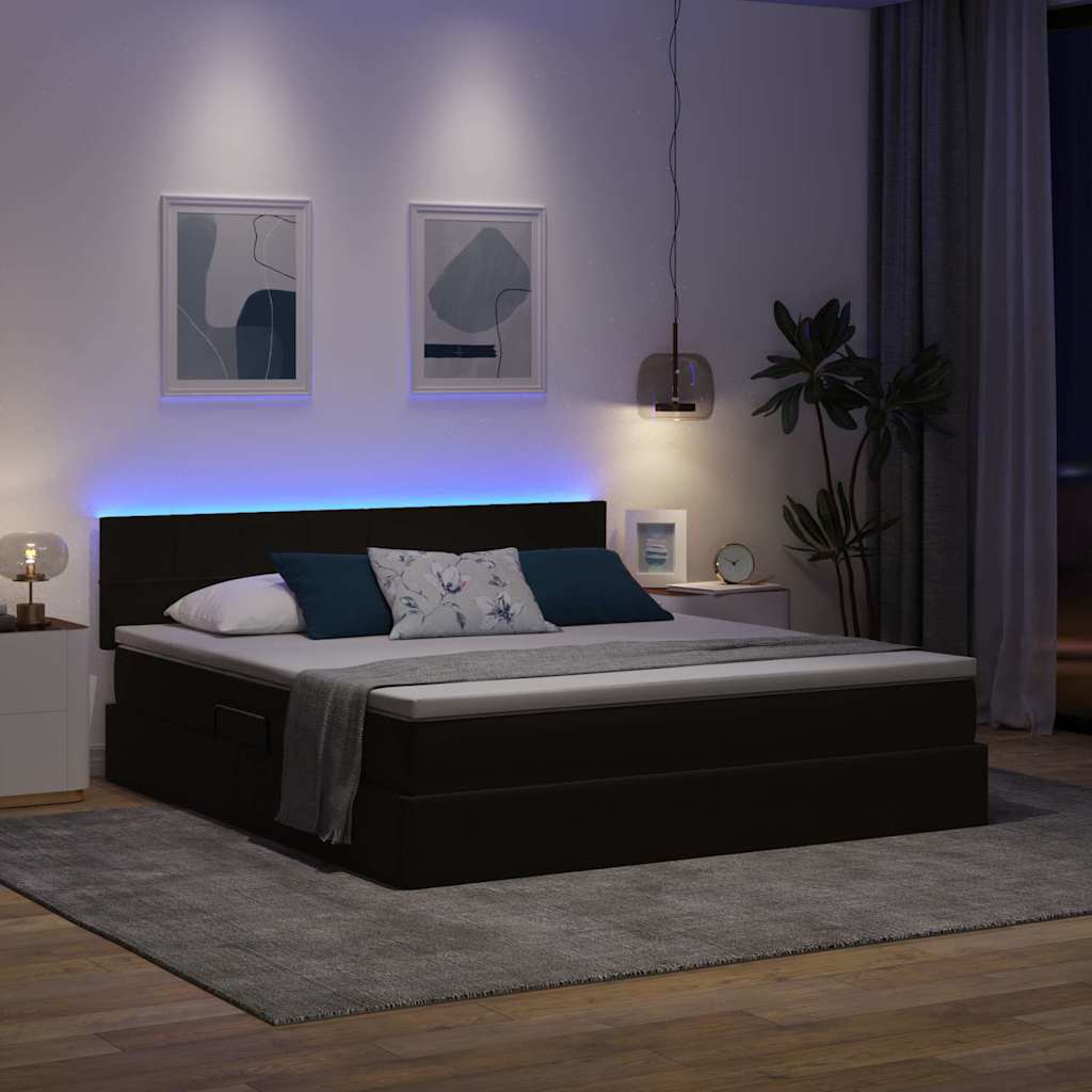 vidaXL LED Κρεβάτι αποθήκευσης με στρώμα Μαύρο 160 x 200 cm Βελούδο