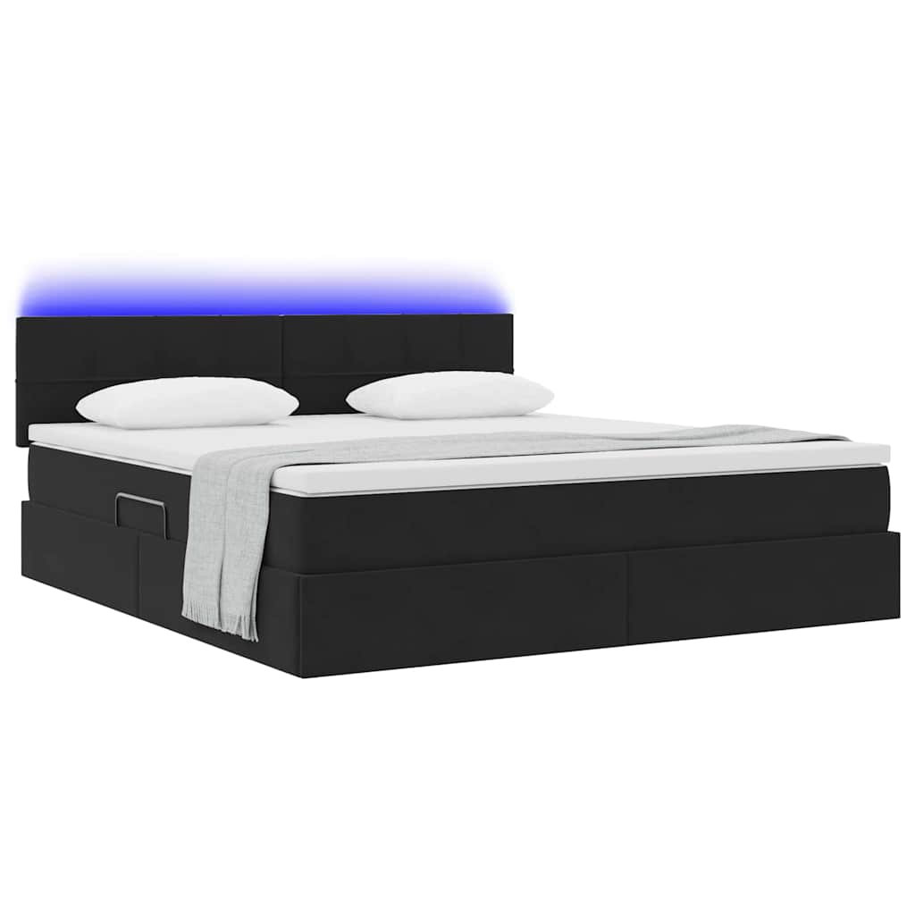 vidaXL LED Κρεβάτι αποθήκευσης με στρώμα Μαύρο 160 x 200 cm Βελούδο