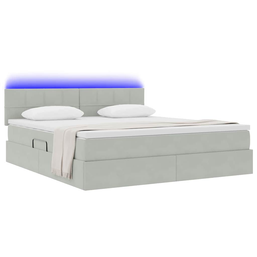 vidaXL LED Κρεβάτι αποθήκευσης με στρώμα Ανοιχτό γκρι 180 x 200 cm