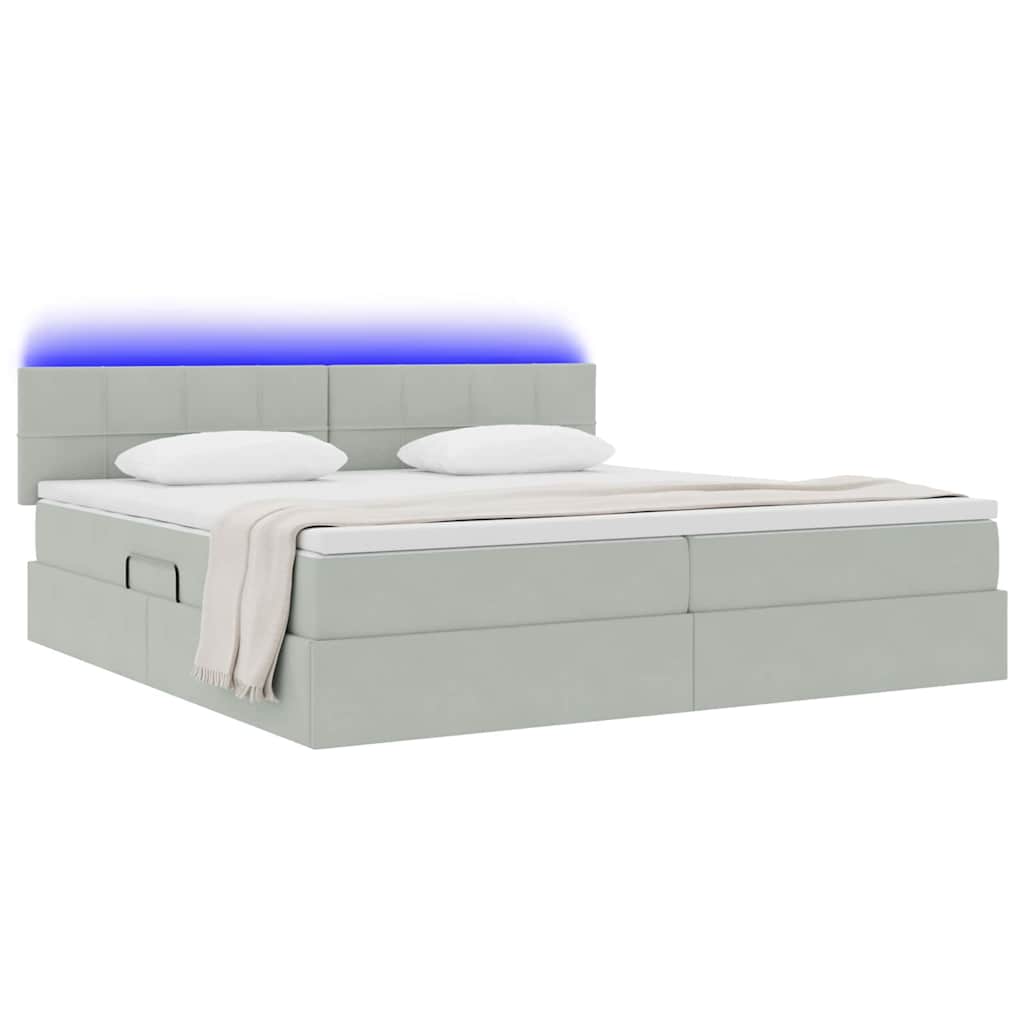 vidaXL LED Κρεβάτι αποθήκευσης με στρώμα Ανοιχτό γκρι 200 x 200 cm