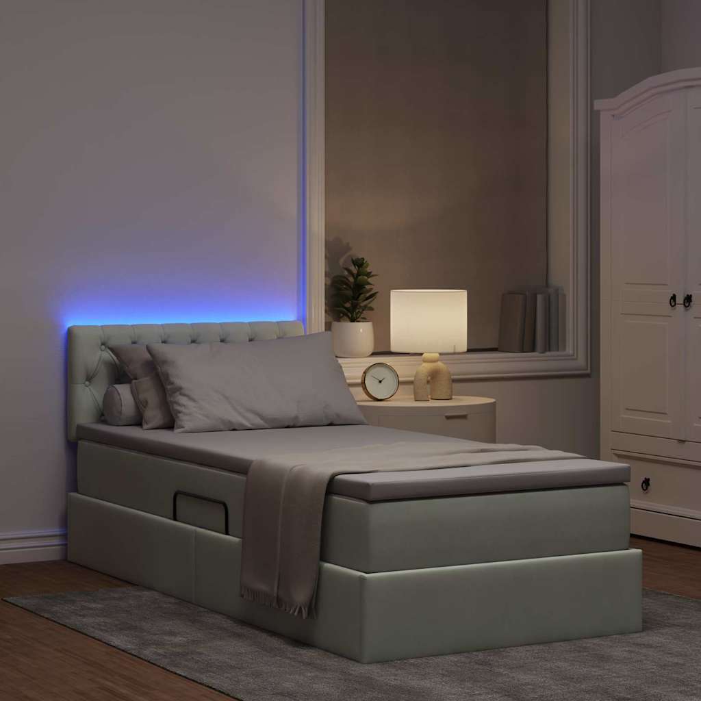 vidaXL LED Κρεβάτι αποθήκευσης με στρώμα Ανοιχτό γκρι 90 x 190 cm