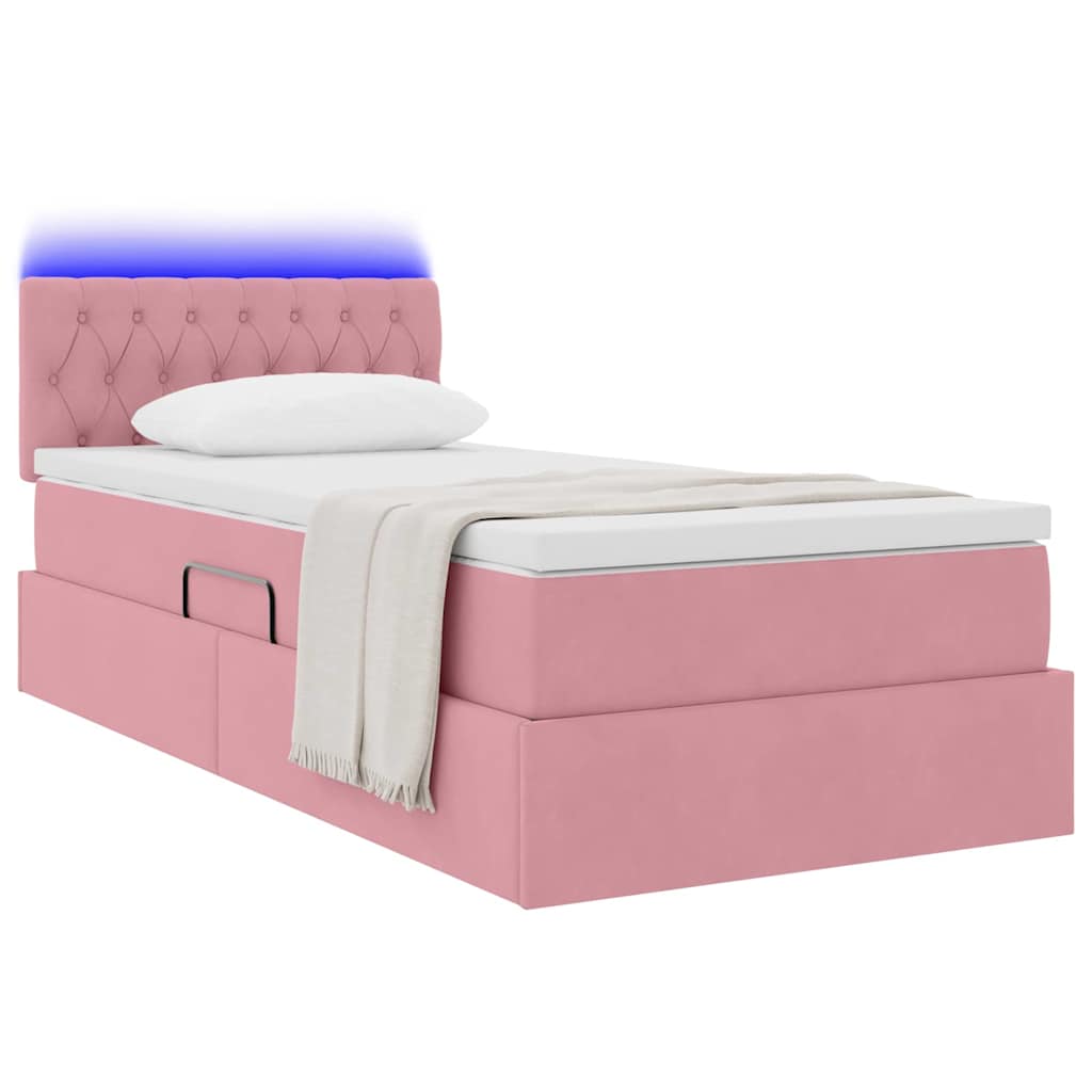 vidaXL LED Κρεβάτι αποθήκευσης με στρώμα Ροζ 90 x 190 cm Βελούδο