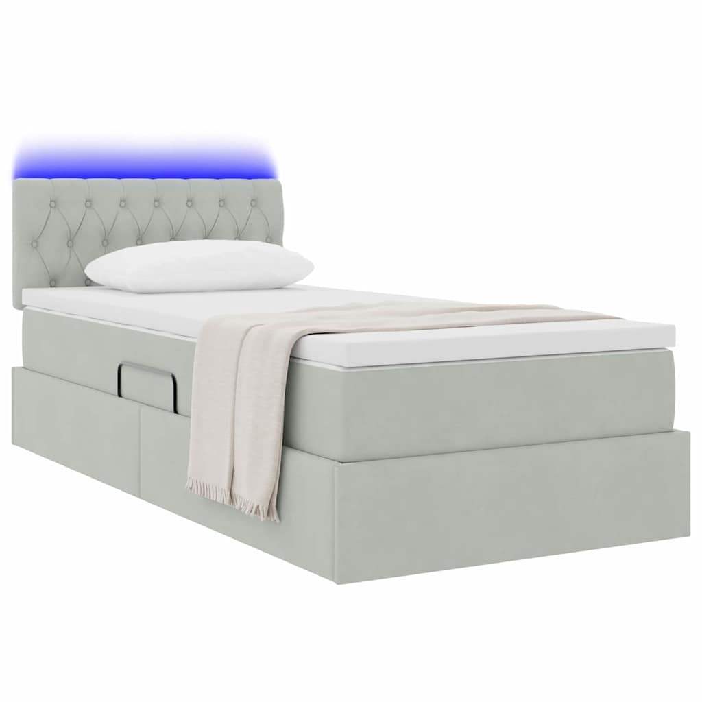 vidaXL LED Κρεβάτι αποθήκευσης με στρώμα Ανοιχτό γκρι 90 x 200 cm