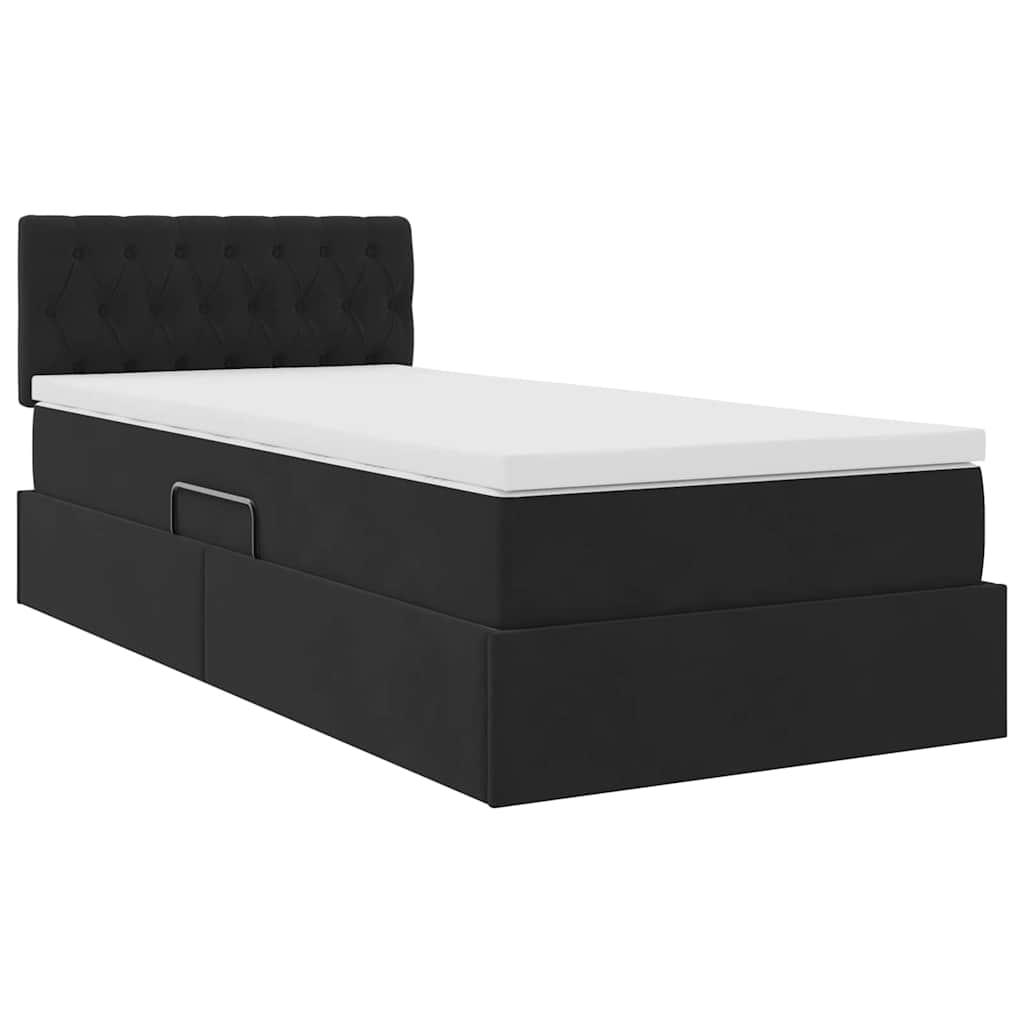 vidaXL LED Κρεβάτι αποθήκευσης με στρώμα Μαύρο 90 x 200 cm Βελούδο