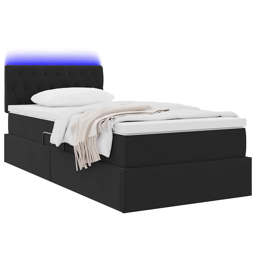 vidaXL LED Κρεβάτι αποθήκευσης με στρώμα Μαύρο 100 x 200 cm Βελούδο