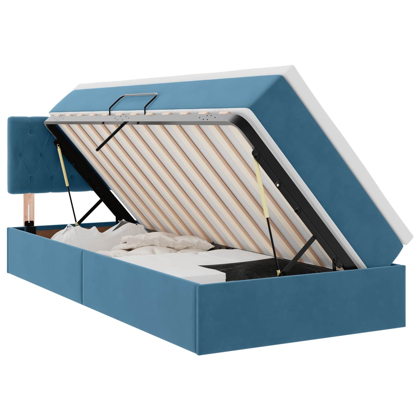 vidaXL LED Κρεβάτι αποθήκευσης με στρώμα Σκούρο Μπλε 100 x 200 cm