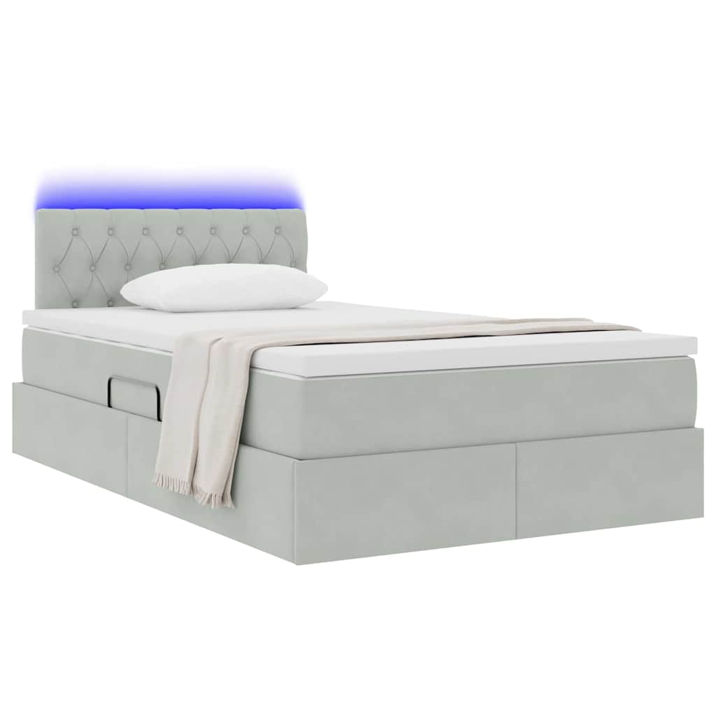 vidaXL LED Κρεβάτι αποθήκευσης με στρώμα Ανοιχτό γκρι 120 x 190 cm