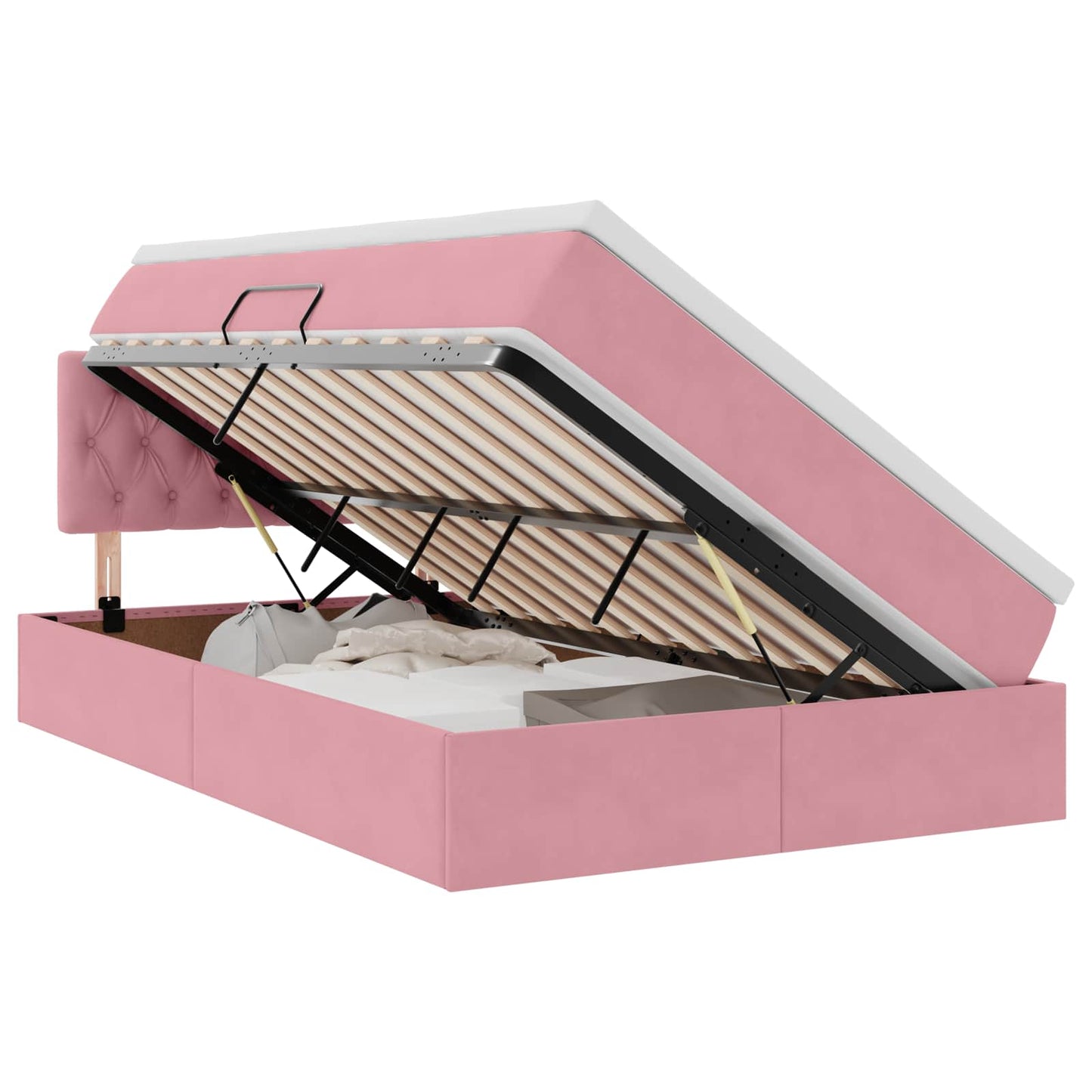 vidaXL LED Κρεβάτι αποθήκευσης με στρώμα Ροζ 120 x 200 cm Βελούδο