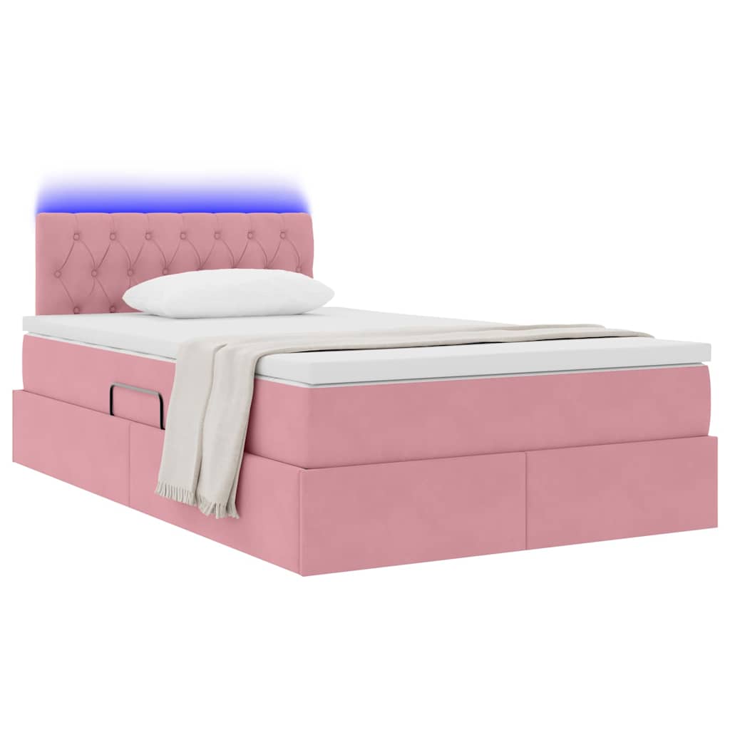 vidaXL LED Κρεβάτι αποθήκευσης με στρώμα Ροζ 120 x 200 cm Βελούδο