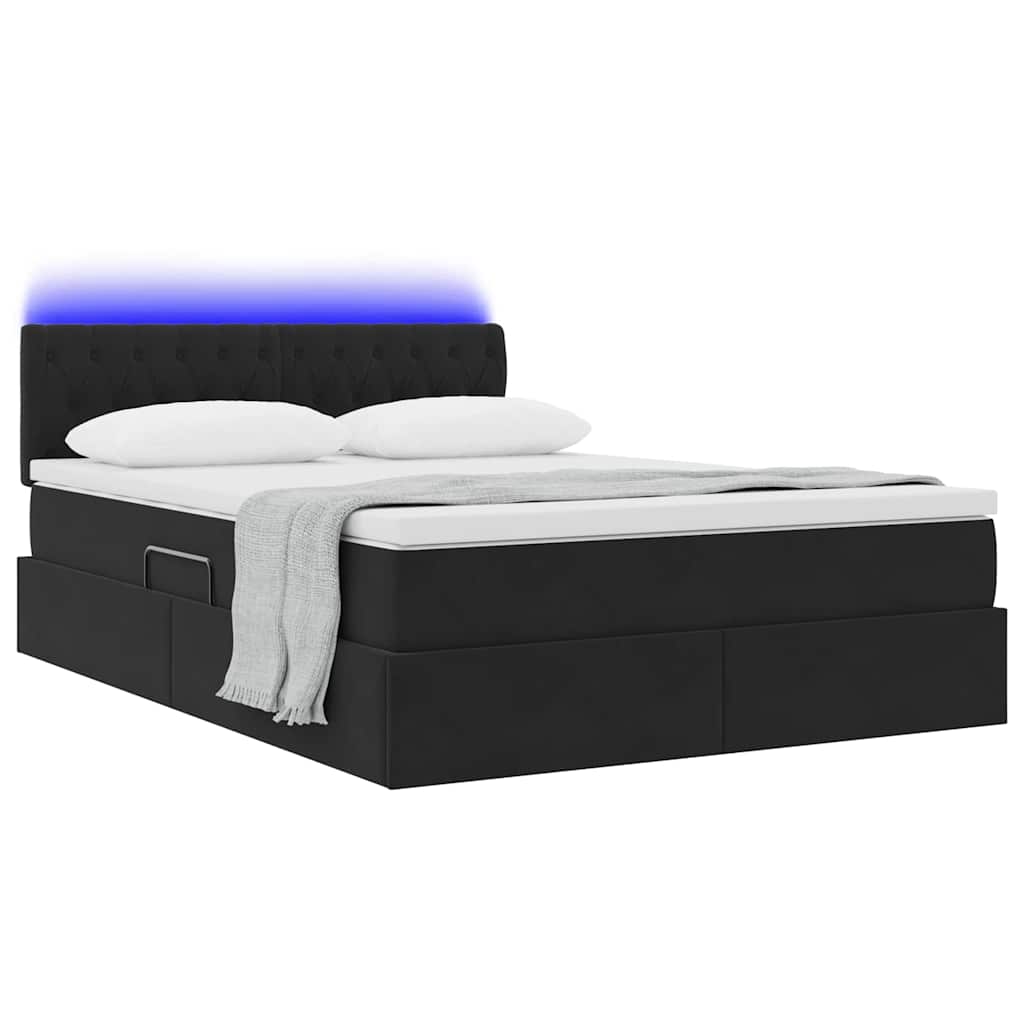 vidaXL LED Κρεβάτι αποθήκευσης με στρώμα Μαύρο 140 x 190 cm Βελούδο