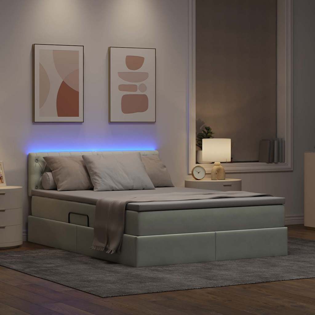 vidaXL LED Κρεβάτι αποθήκευσης με στρώμα Ανοιχτό γκρι 140 x 200 cm