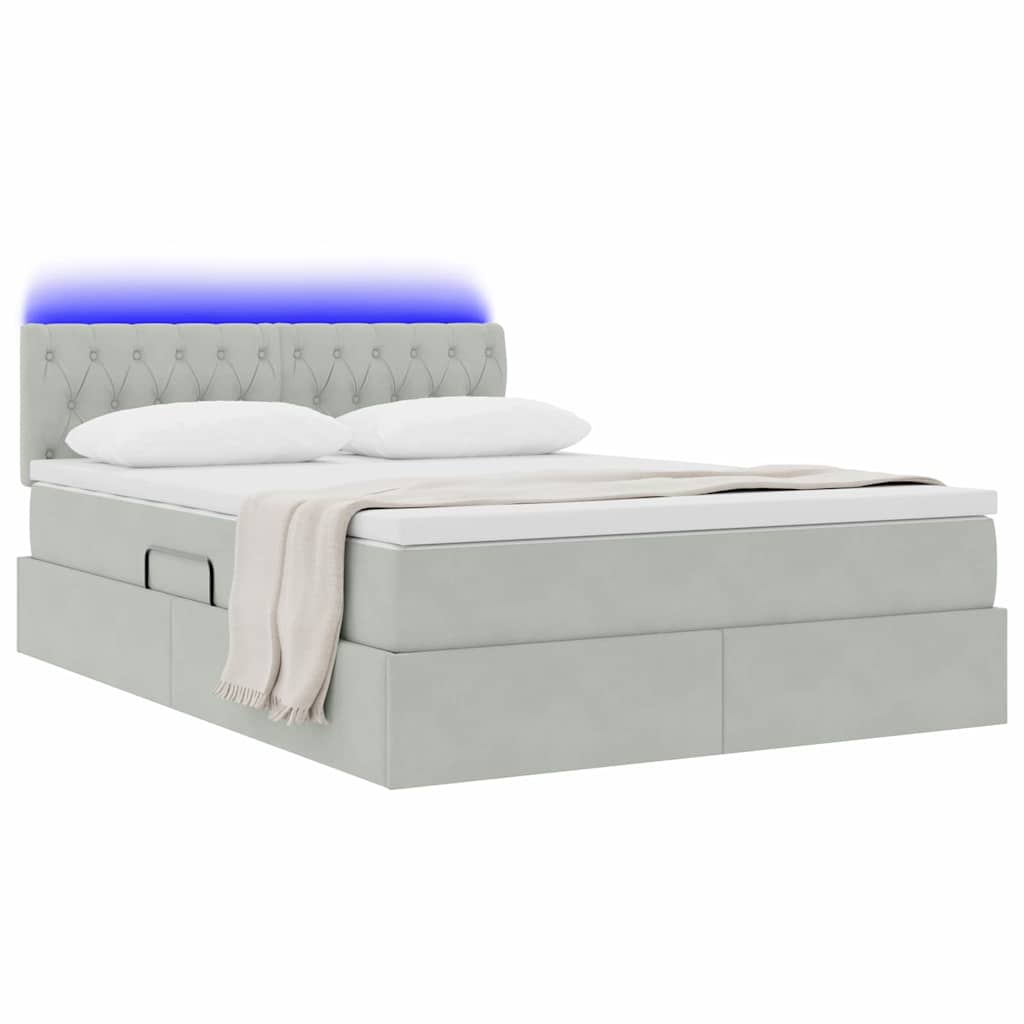 vidaXL LED Κρεβάτι αποθήκευσης με στρώμα Ανοιχτό γκρι 140 x 200 cm