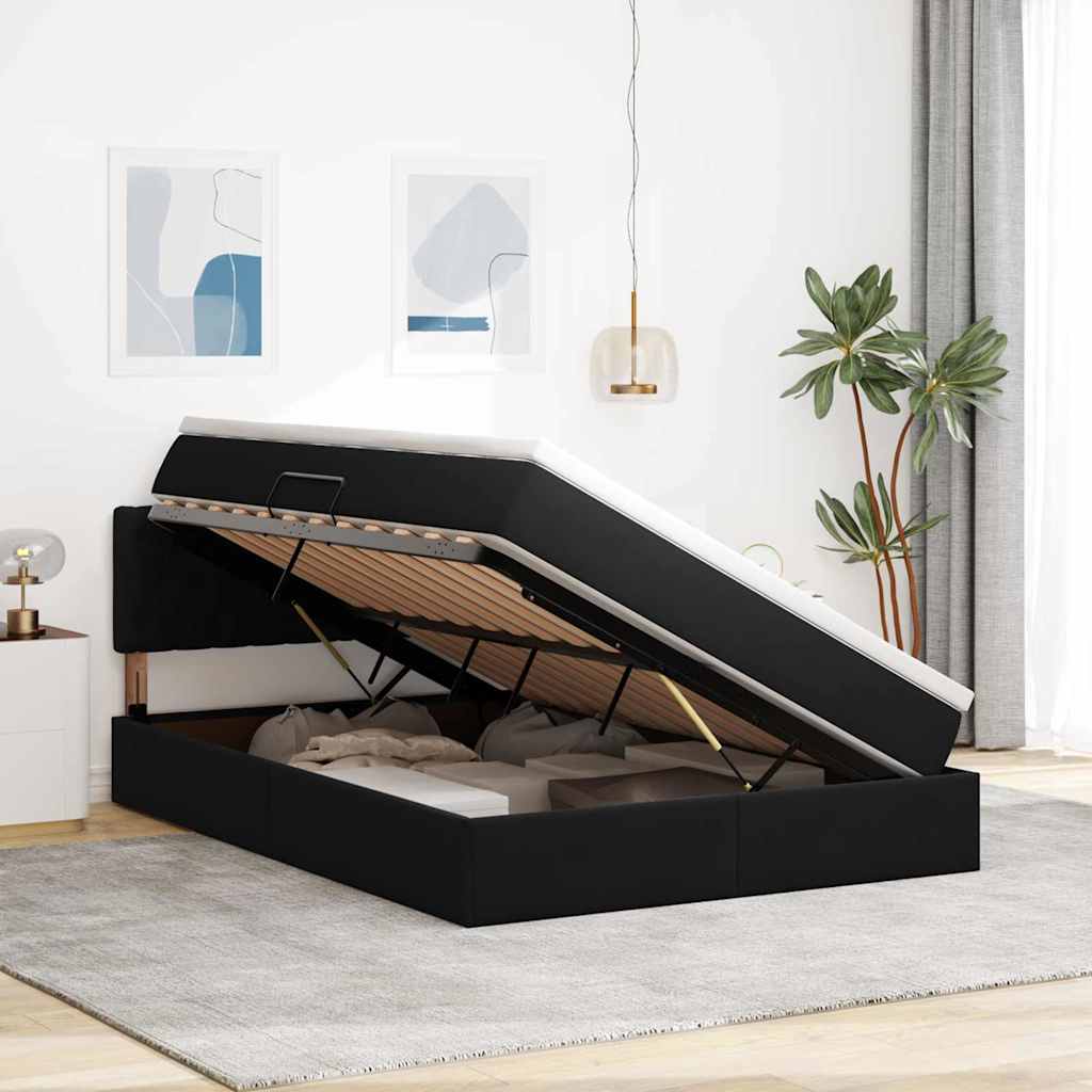 vidaXL LED Κρεβάτι αποθήκευσης με στρώμα Μαύρο 140 x 200 cm Βελούδο