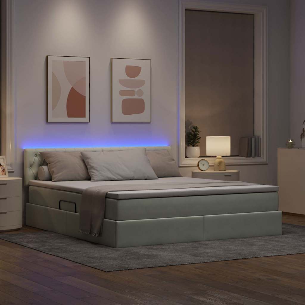 vidaXL LED Κρεβάτι αποθήκευσης με στρώμα Ανοιχτό γκρι 160 x 200 cm