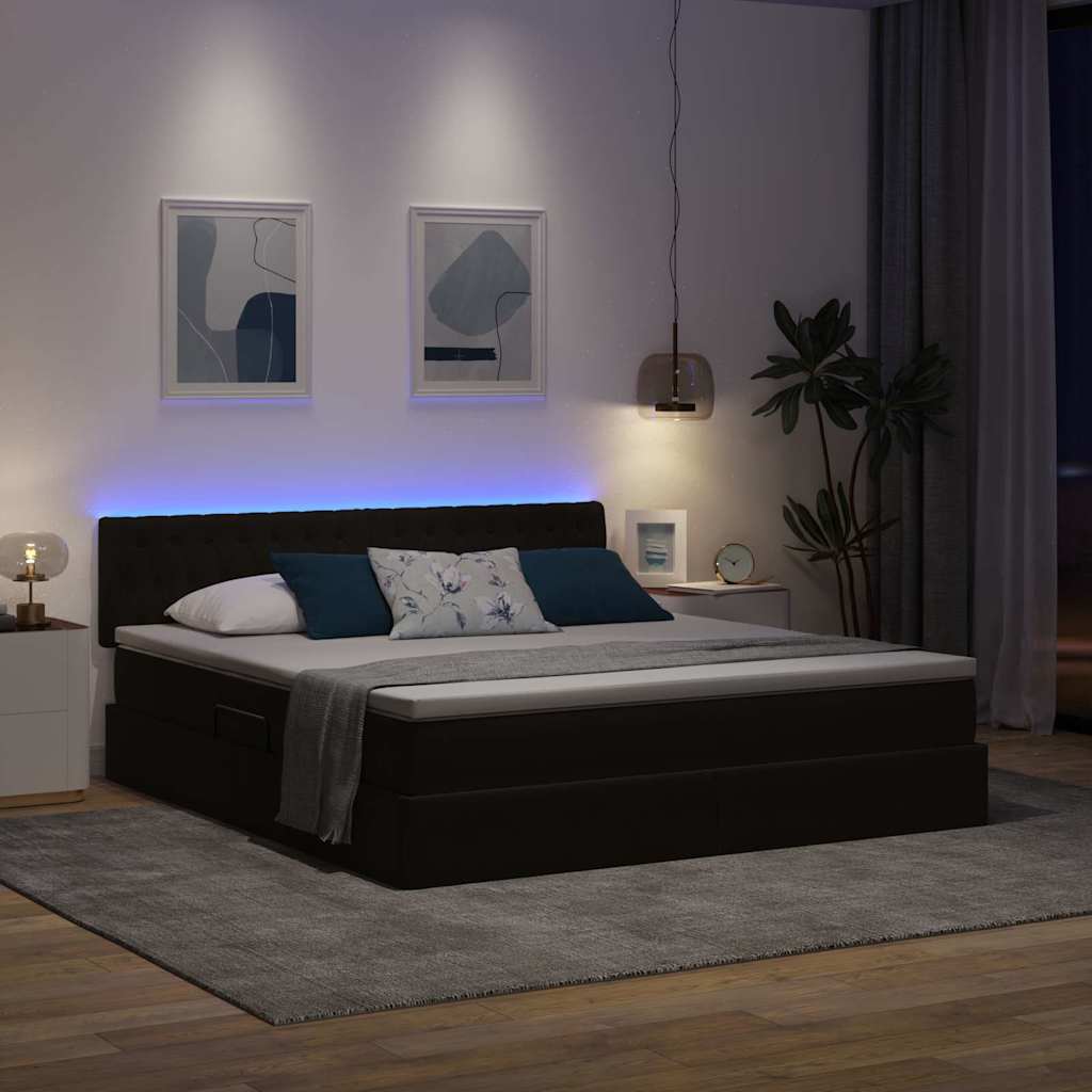 vidaXL LED Κρεβάτι αποθήκευσης με στρώμα Μαύρο 160 x 200 cm Βελούδο